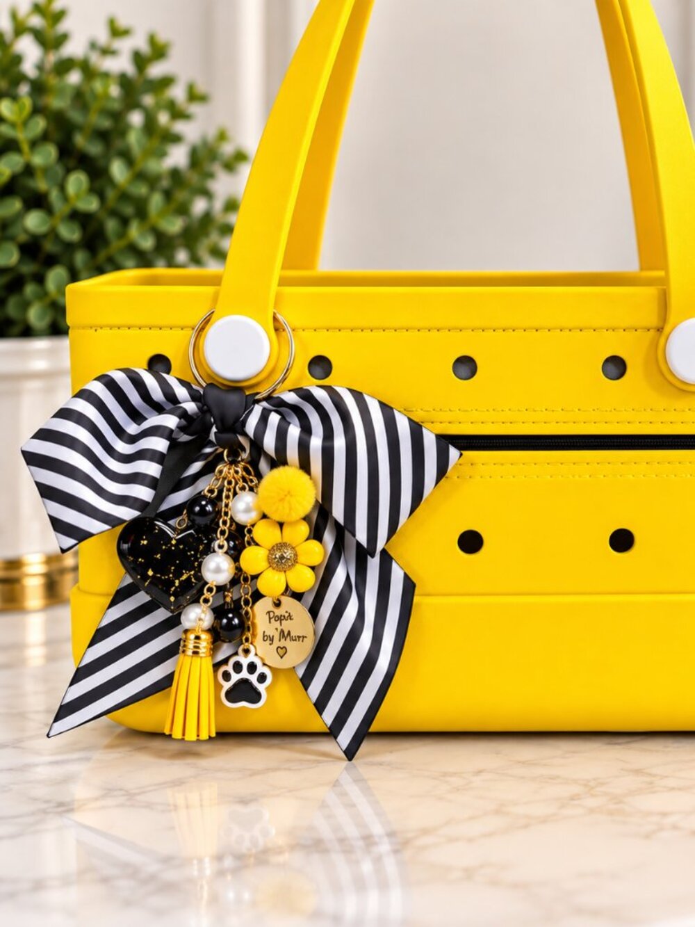 Y2K Yellow Expandable Tote Bag + Handmade Statement Charm